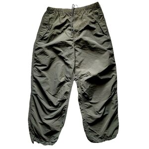 GU Olive Nylon Parachute Pants XL Techwear Elastic Waist Utility Streetwear